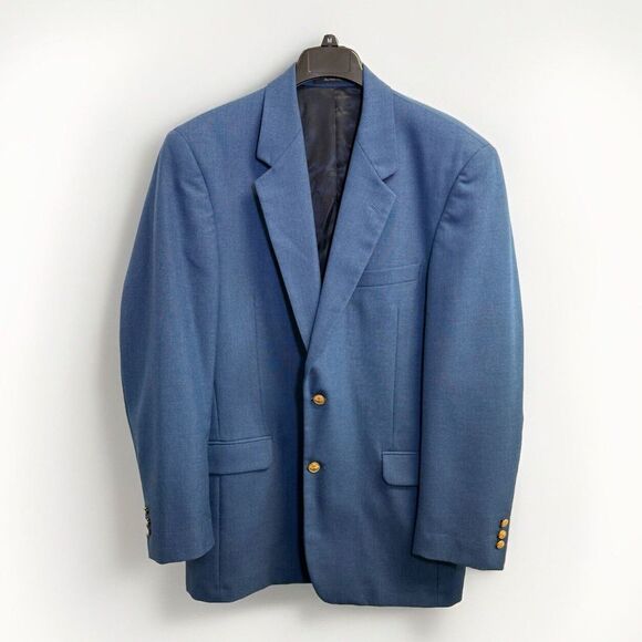 Hamrick's Hopsack Blazer Men's 42L Navy Gold Buttons Sports‎ Coat Classic Jacket - Picture 1 of 10